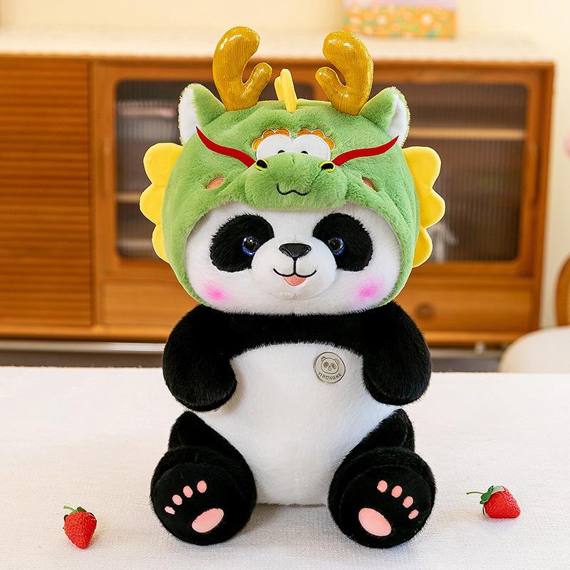 Creative Panda Dragon Dragon Plush Toy Claw Machine Doll Dragon Hat Panda Zoo Dragon Year Mascot