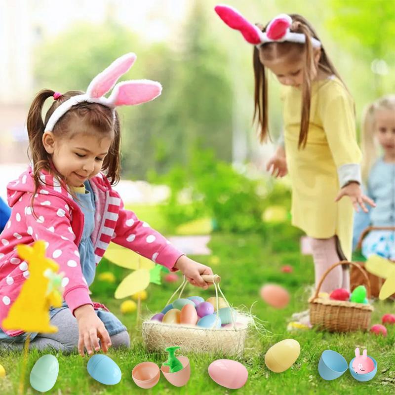 12/24Pcs Fillable Easter Eggs Candy Gift Packing Box Kids Hunt Game Props Surprise Plastic Empty Egg Easter Party Home DIY Decor