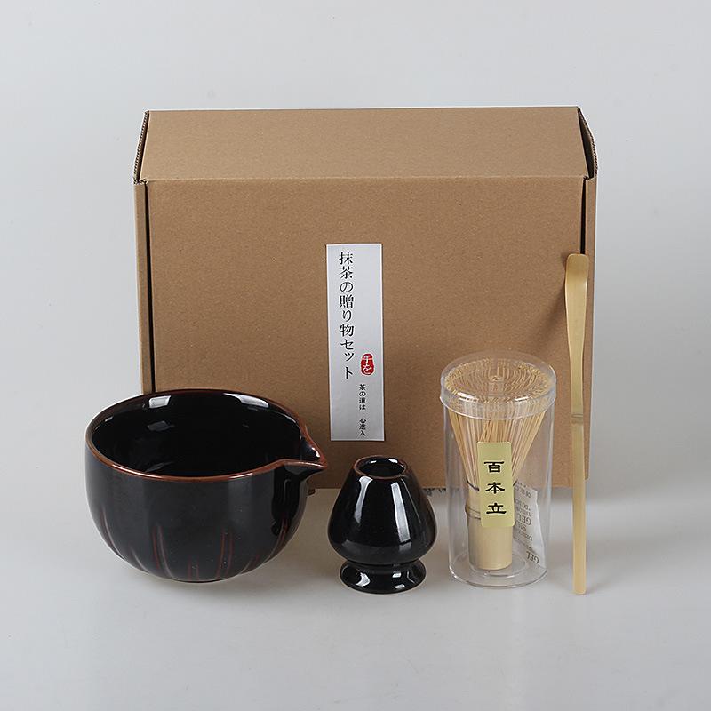 1/4 szt. Japońska Filiżanka do Herbaty Zestaw Akcesoriów do Ubijania Matchy oraz Matcha do Miseczki na Matchę Taca Bambusowa Miotełka Akcesoria do Ceremonii Herbacianej
