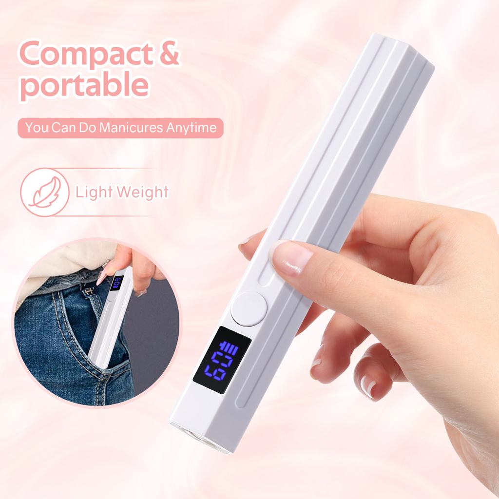 Handheld UV LED Nail Lamp Mini Portable Nail Dryer with Two Timer Settings Rechargeable Quick Drying Manicure Lamp Flashlight