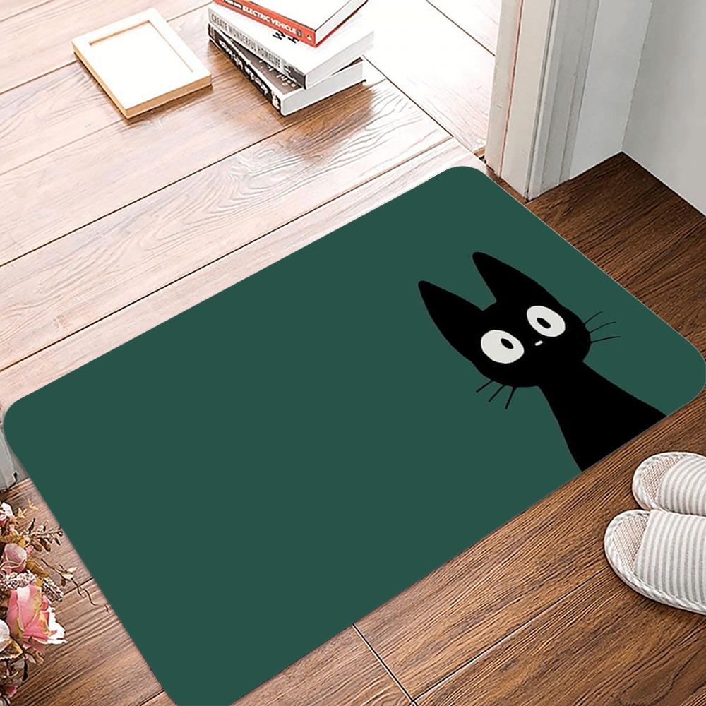 Black Cat Print Welcome Mat Anti-Slip Carpet For Bathroom Kitchen Bedroom Living Room Entrance Rug Home Decor Doormat