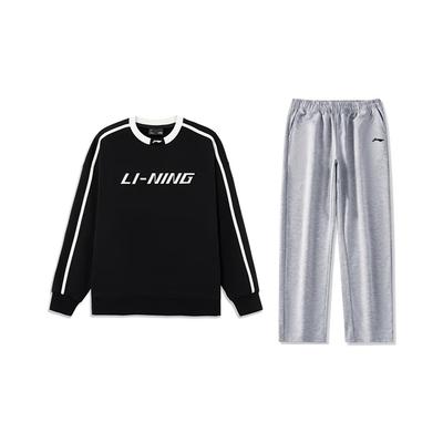Li Ning Raidės Logotipo Spausdinimo Madingas Dryžuotas Universalus Apvalios Kaklo Megztinis Džemperis Laisvalaikio Sportinis Kostiumas Unisex džemperis AWDU941-1+AKLU881-2