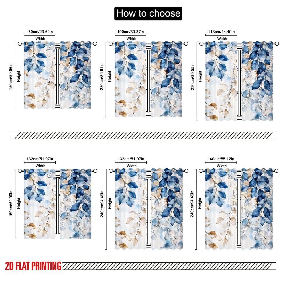 2pcs,2D Plane Printing Pattern Curtains Watercolor Leaves Polyester Woven (without Rod) Decorations Inside Ldeal for Home &