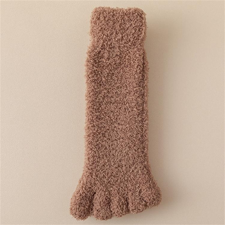 Womens Fuzzy Plush Slipper Socks Warm Coral Fleece Solid Color Five Finger Socks