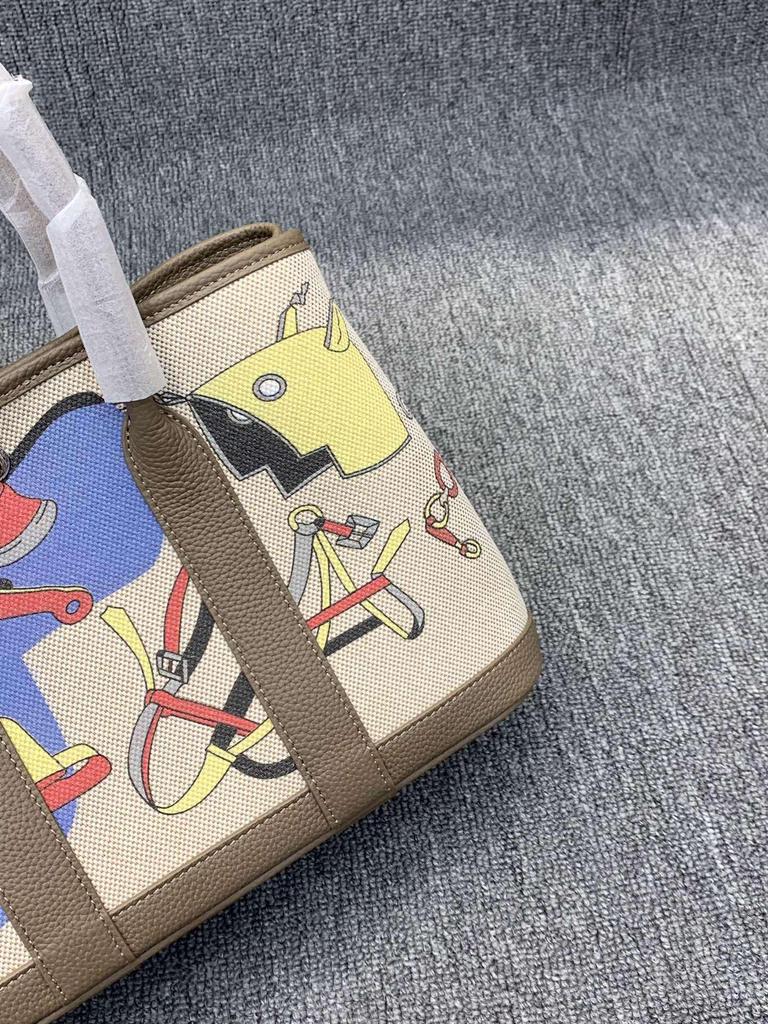 Doodle Garden Hand-Painted Cowhide & Linen Patchwork Women's Bag - Handbag, Shoulder, Crossbody, 2025.