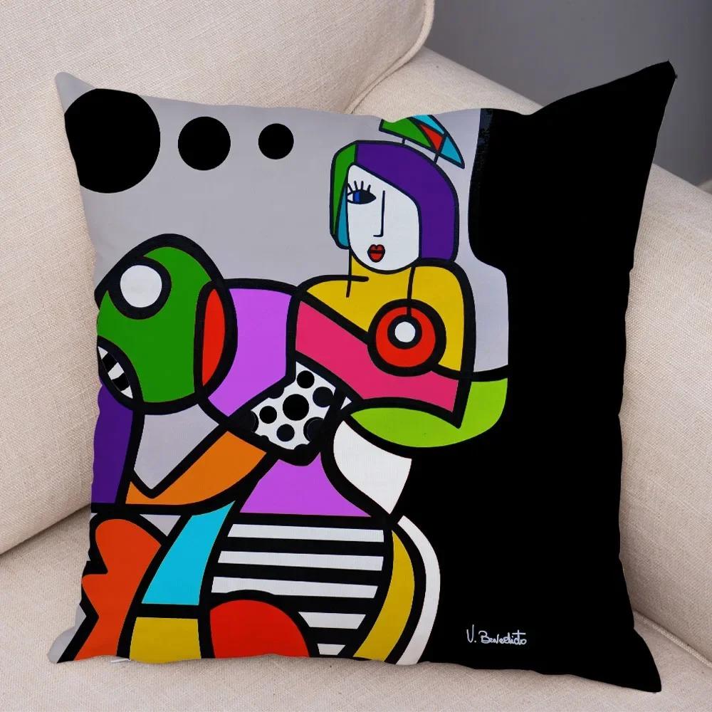 Geometric Cartoon Girl Decorative Pillowcase Living Room Office Ornaments Home Pillowcase