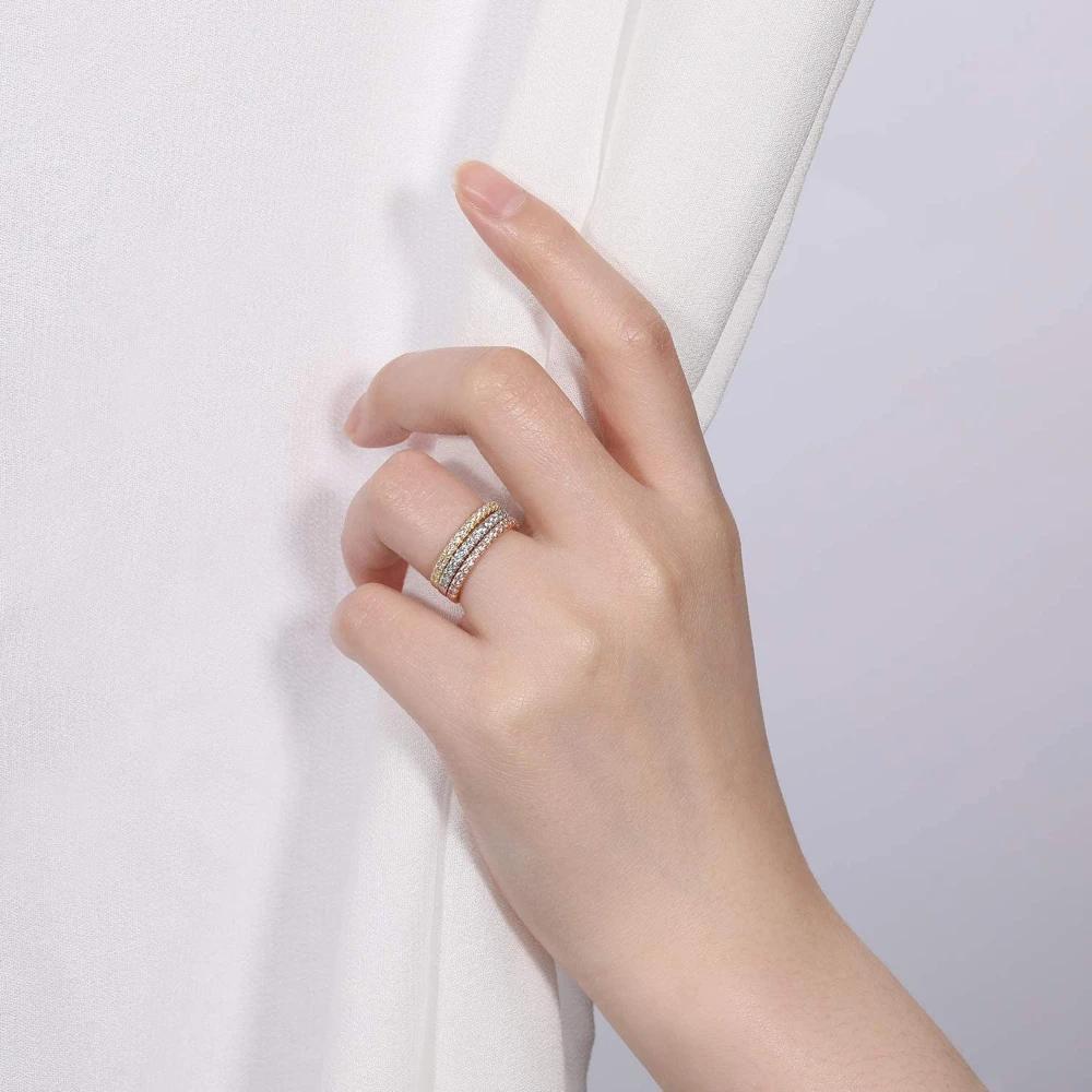 Trumium 2mm 925 Silver Rings For Women Zircon Inlaid Half Eternity Stacktable Ring Fine Jewelry for Wedding Anniversary