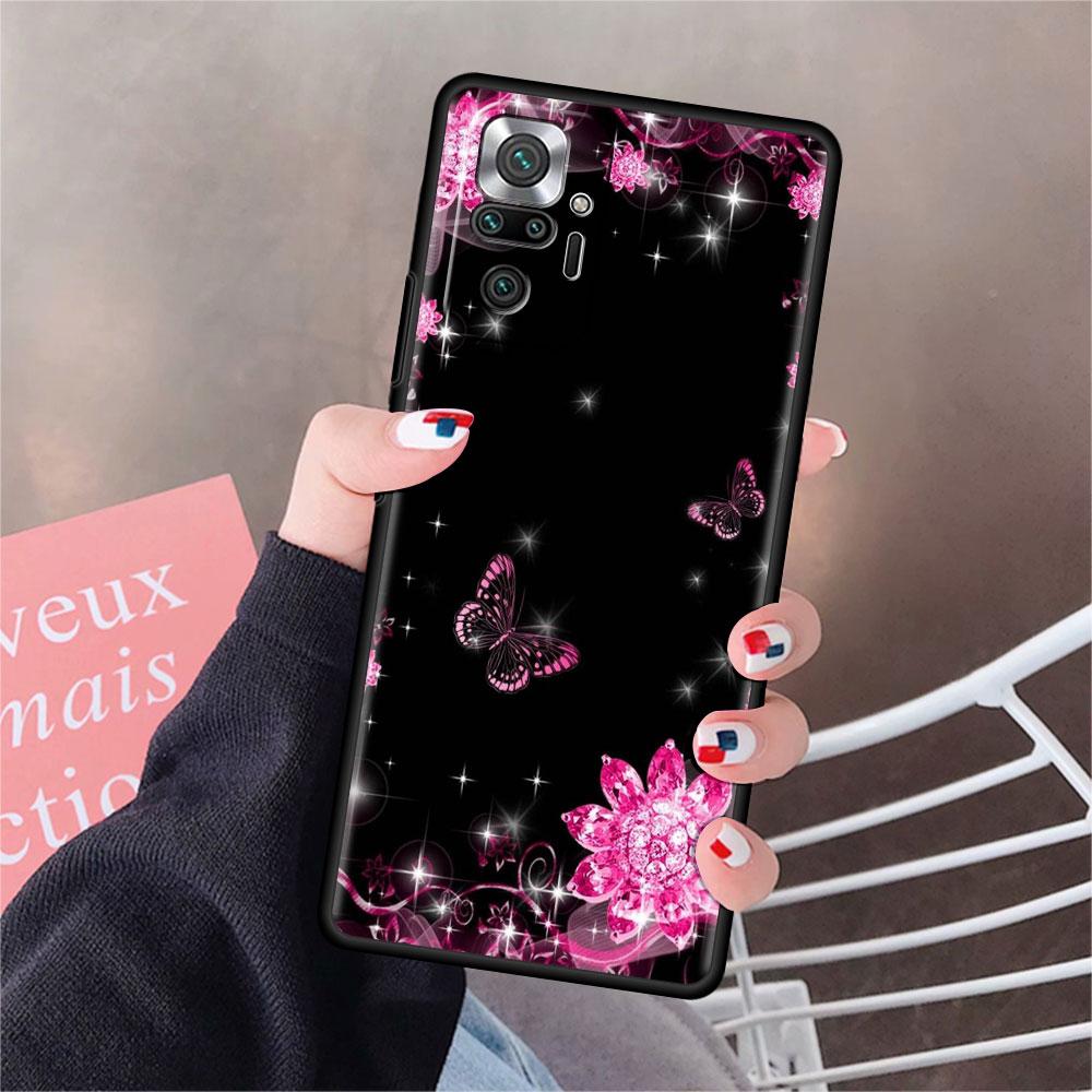Funda Für Xiaomi Redmi Hinweis 10 9 11 Pro Weiche Telefon Fall 10S 9S K40 8 9A 9C 9T 7 10C 8T Silikon Abdeckung Diamant Blume Schmetterling