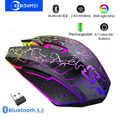 RGB Bluetooth 5.2 Mus 2.4G Trådløs Mus 6 Knapper Dobbeltmodus Spillmus Oppladbar Lydløs Mus For MacBook Nettbrett Bærbar PC