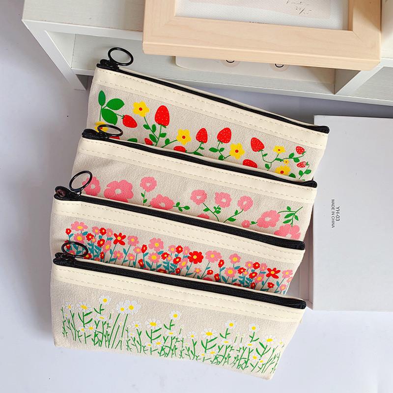 Bear And Rabbit Canvas Pencil Case With Large Capacity For Students And Girls