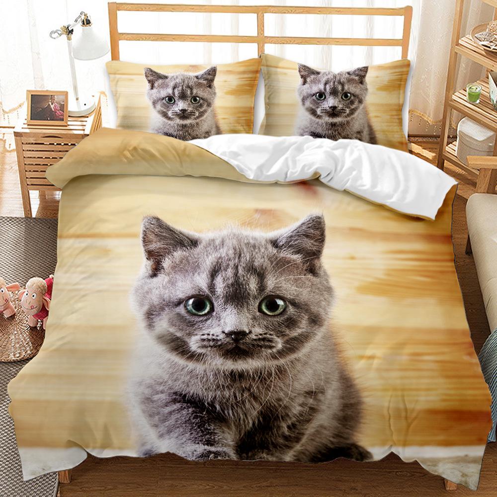 Dog and Cat Duvet Cover Cute Cartoon Puppy Animal Design Bedding Set Lovely Kitty Double Queen King Size Polyester Qulit Cover