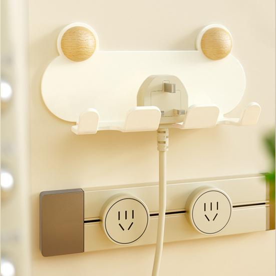 Wall Mount Power Plugs Hook No Drill Adhesive 1/2/3 Slots Plugs Holder Kitchen Appliances Charger Plugs Organizer Rack