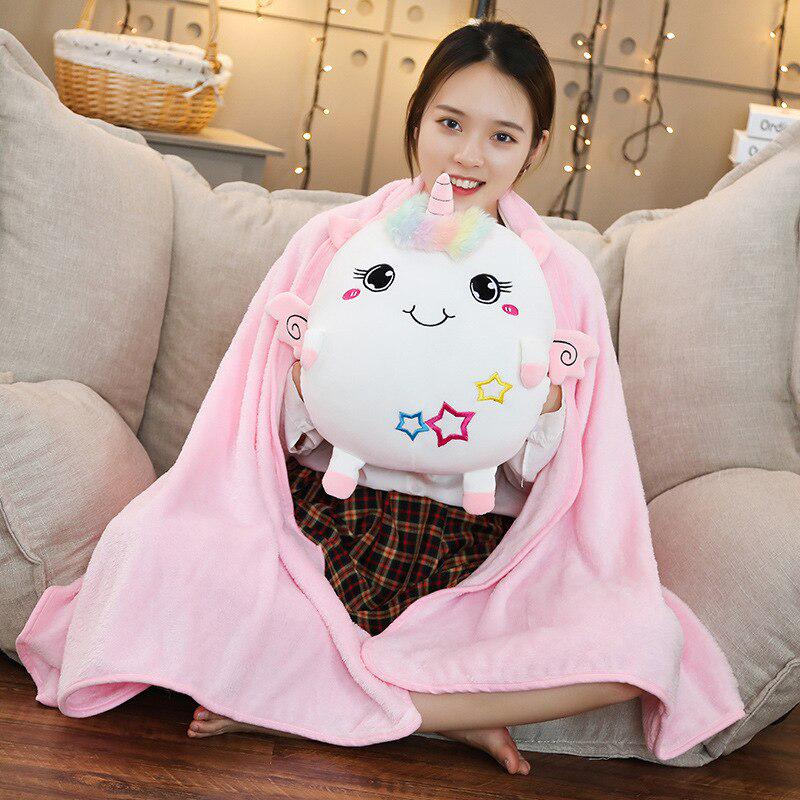 1pc 30cm Soft Animal 3 In 1 Pillow With Blanket Kawaii Plush Dinosaur Unicorn Elephant Cat Toy Stuffed Handwarmer For Children