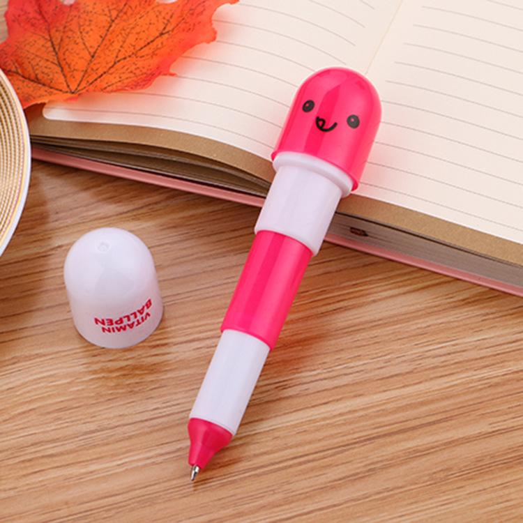 Fun Capsule-Shaped Retractable Ballpoint Pen with Creative Logo Design