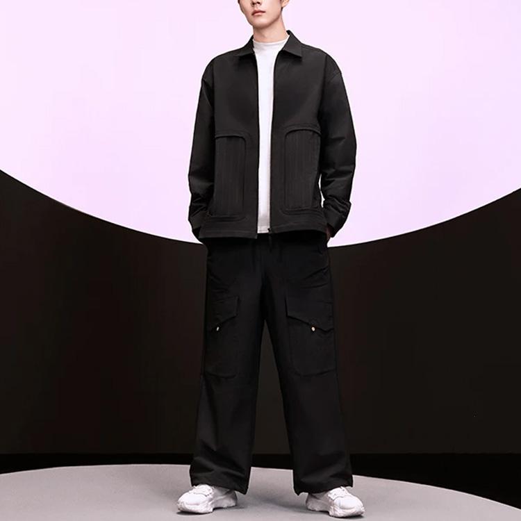 Li Ning X Jackie Chan Kung Fu Series Innate Qi Solid Color Straight Loose Casual Pants Men Bottoms Charcoal-Black AKXT035-2