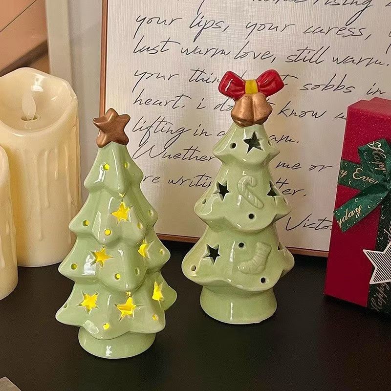 Christmas Gift Ceramic Transparent Christmas Tree Night Light Cute Ceramic Star Christmas Tree Night Light Decoration Ornament