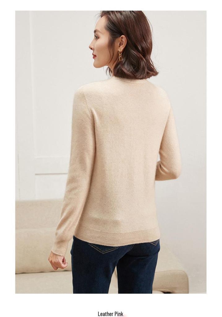 Women's Solid Color Cashmere V-Neck Pullover Sweater - Versatile, Seamless Knit Base Layer
