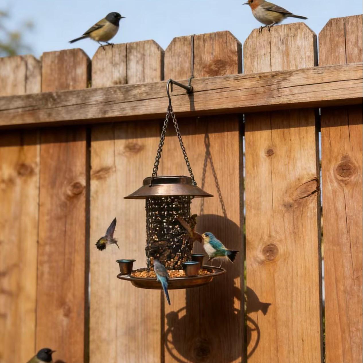 Solar Wrought Iron Bird Feeder with Courtyard Decoration Projection