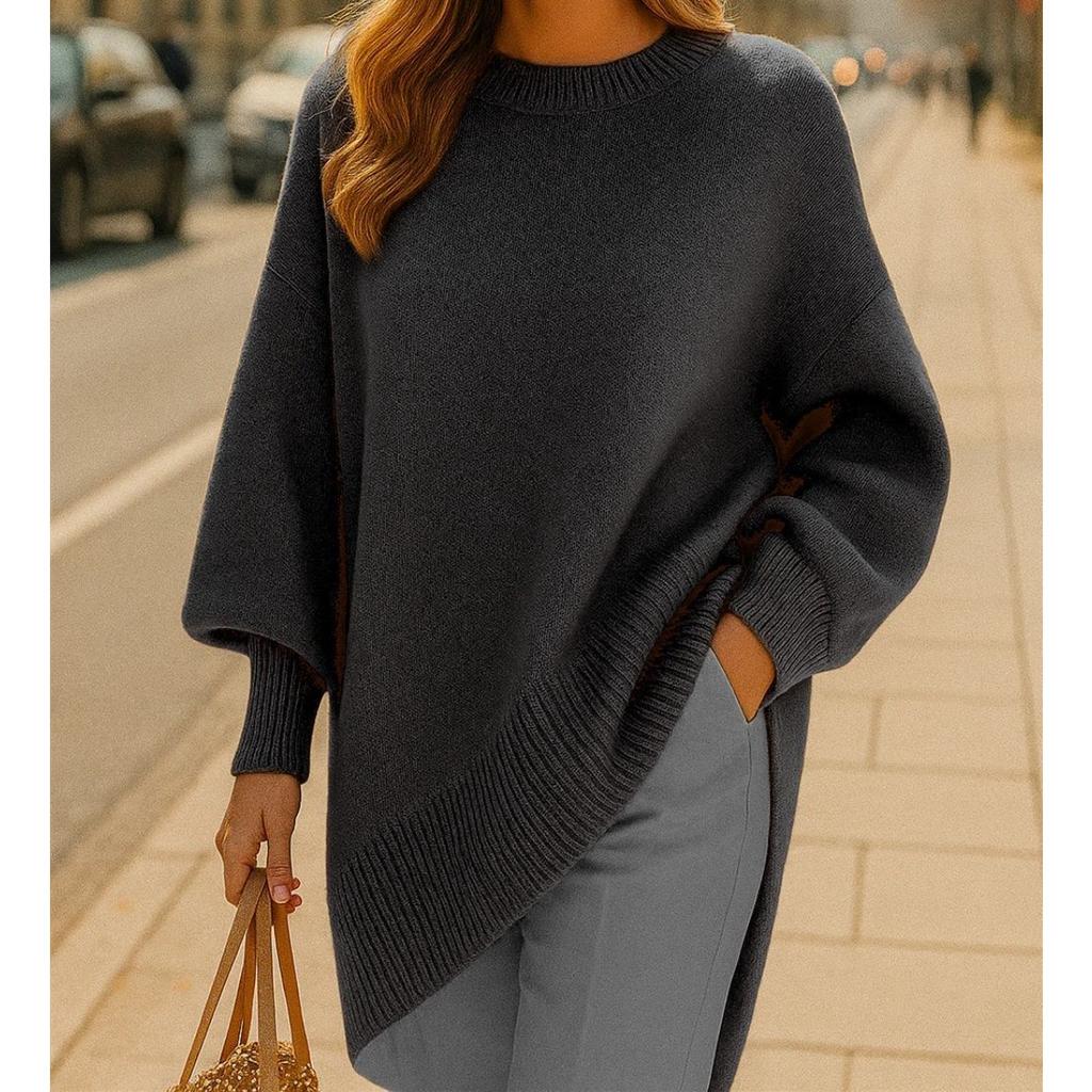 Autumn and Winter, Round Neck Pullover Knitted Sweater, Loose Fitting, Solid Color Women's Sweater