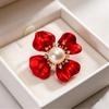 Beautiful Flower Brooches For Women Red Enamel Pearl Flowers Plants Party Office Brooch Pin Gifts