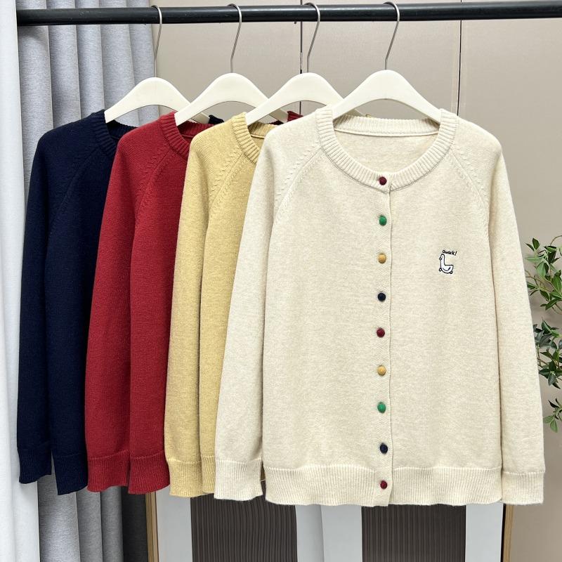 Women Long Sleeve Knitted Embroidered Cardigan Plus Size Casual Outerwear Top