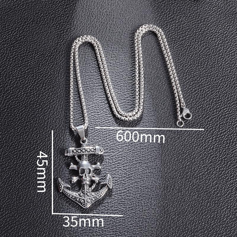 

Панк Стиль Модное Ожерелье с Якорем Лодки с Ретро Узором Черепа Кулон из Нержавеющей Стали Ожерелье для Мужчин