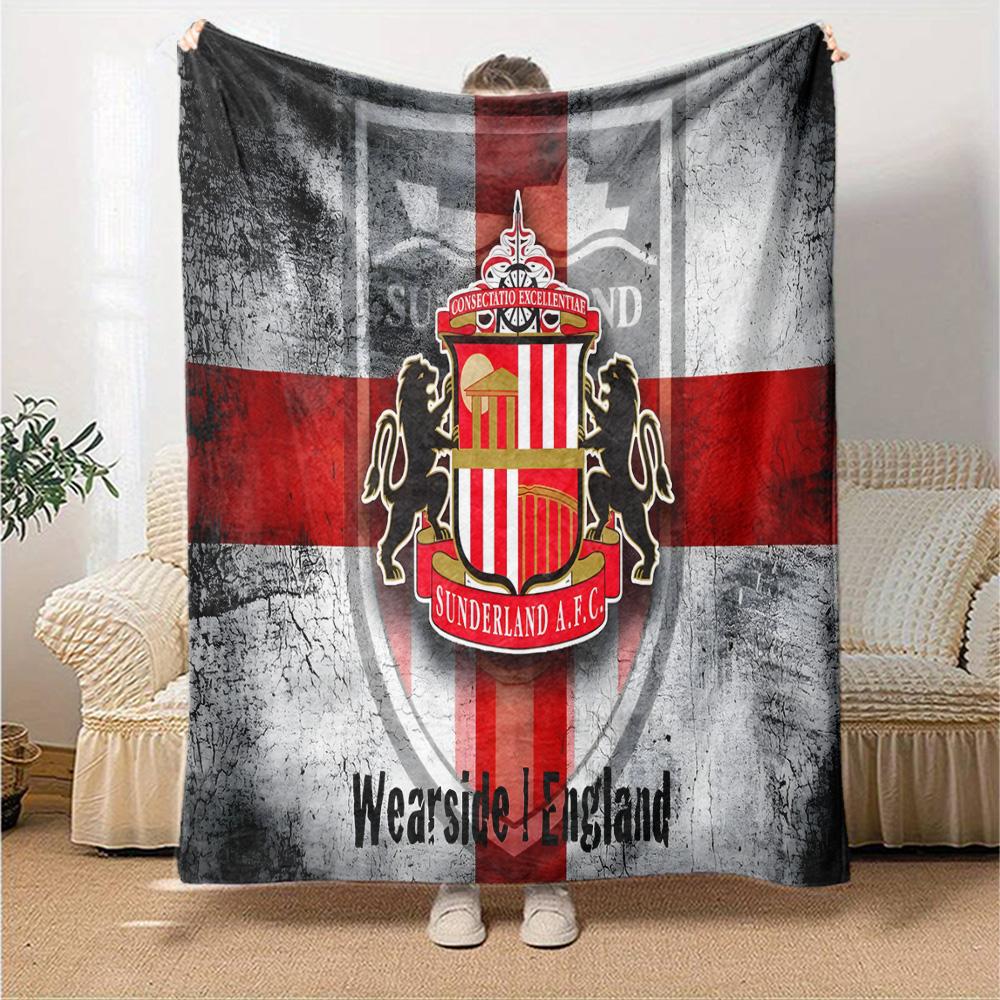 Sunderland Wappen Flanelldecke, Weiches Polyester, Modernes Design, Ganzjahresnutzung für Camping, Reisen, Geschenke für Feiertage oder Geburtstage
