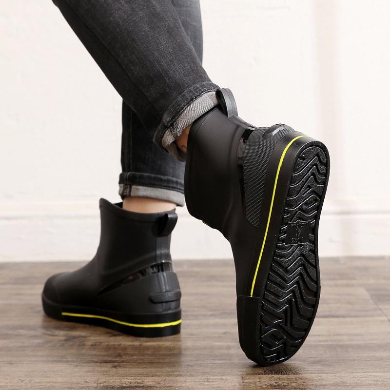 Short tube men's rain shoes non-slip waterproof fashion rain boots fleece warm rubber shoes kitchen work medium tube water shoe cover shoes