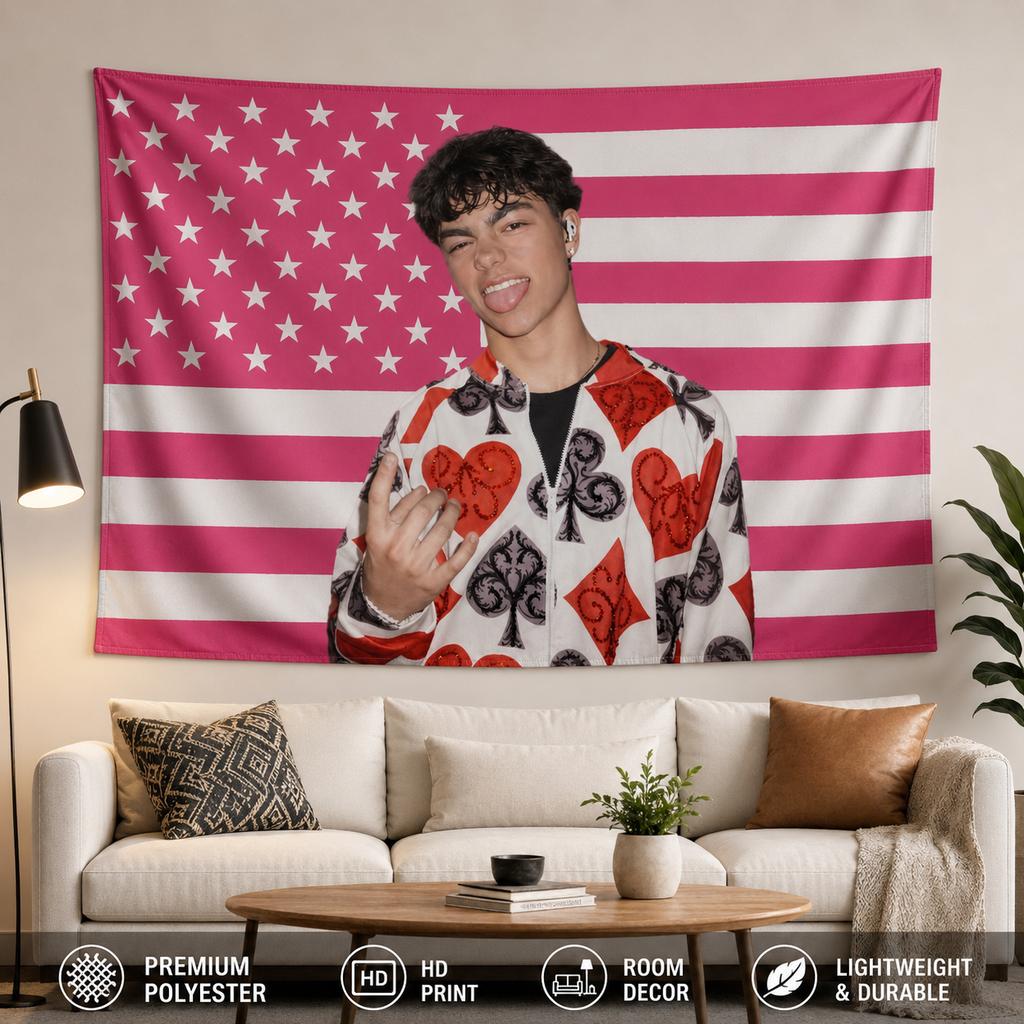 PopStarMalachi B-Baron Tapestry flat print Pink Stars StripesFlagWallHanging for Teen Bedroom Dorm Aesthetic Room Decor Fan Gift