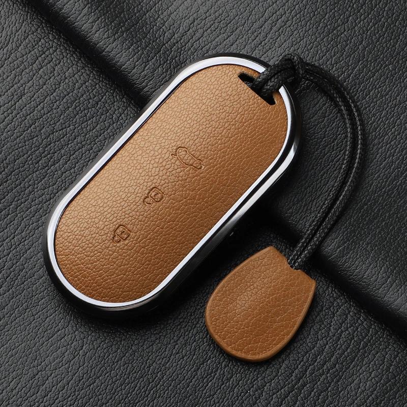 Aluminum Alloy Goatskin Car Key Case Cover For Huawei Aito M5 M7 Car Key Case Protect Fob