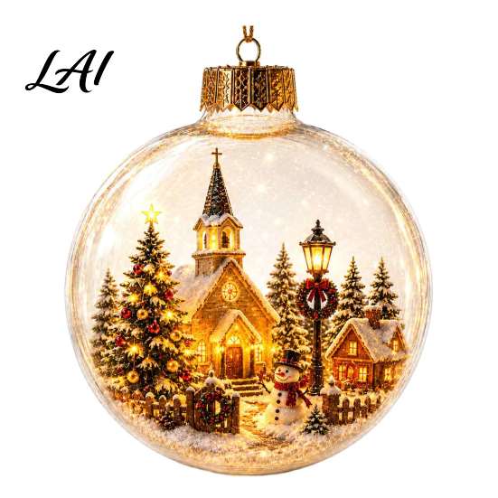 Einzigartige Weihnachtsgeschenkideen Leuchtendes Story-Ornament Aufleuchtende Kugel Hängedekoration mit warmem LED-Licht Saisonale Party Mini-Urlaubsszene 3D-Acryl