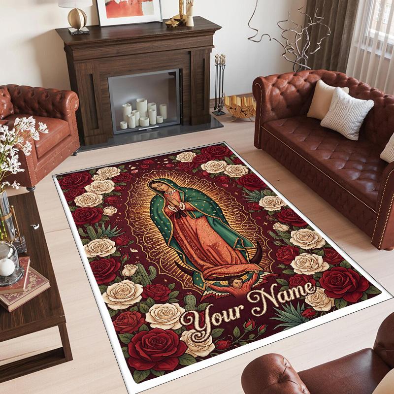 Rainbow Theme Crystal Velvet Floor Rug Personalized Custom Name Text Warm Carpet Home Decoration