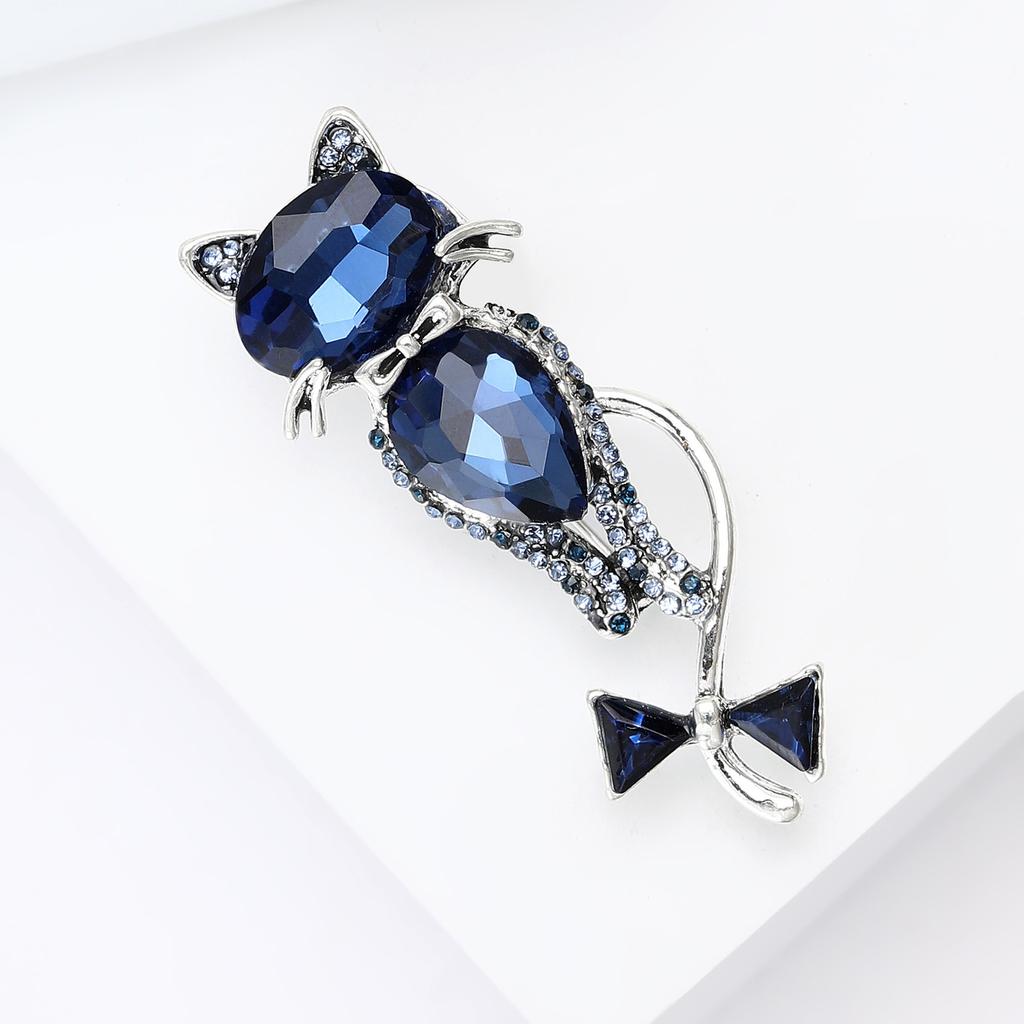 Glass Cat Brooch for Women Rhinestone Animal Kitten Lapel Pins Party Accessories