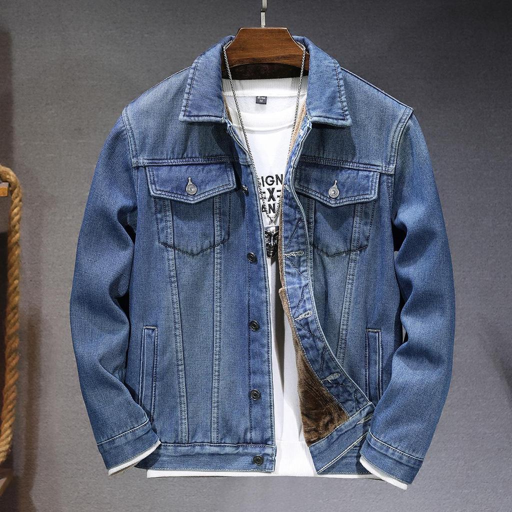 2018 Men's Winter Fleece-Lined Denim Jacket, Warm and Thickened, Korean Slim Fit, Plus Size Available