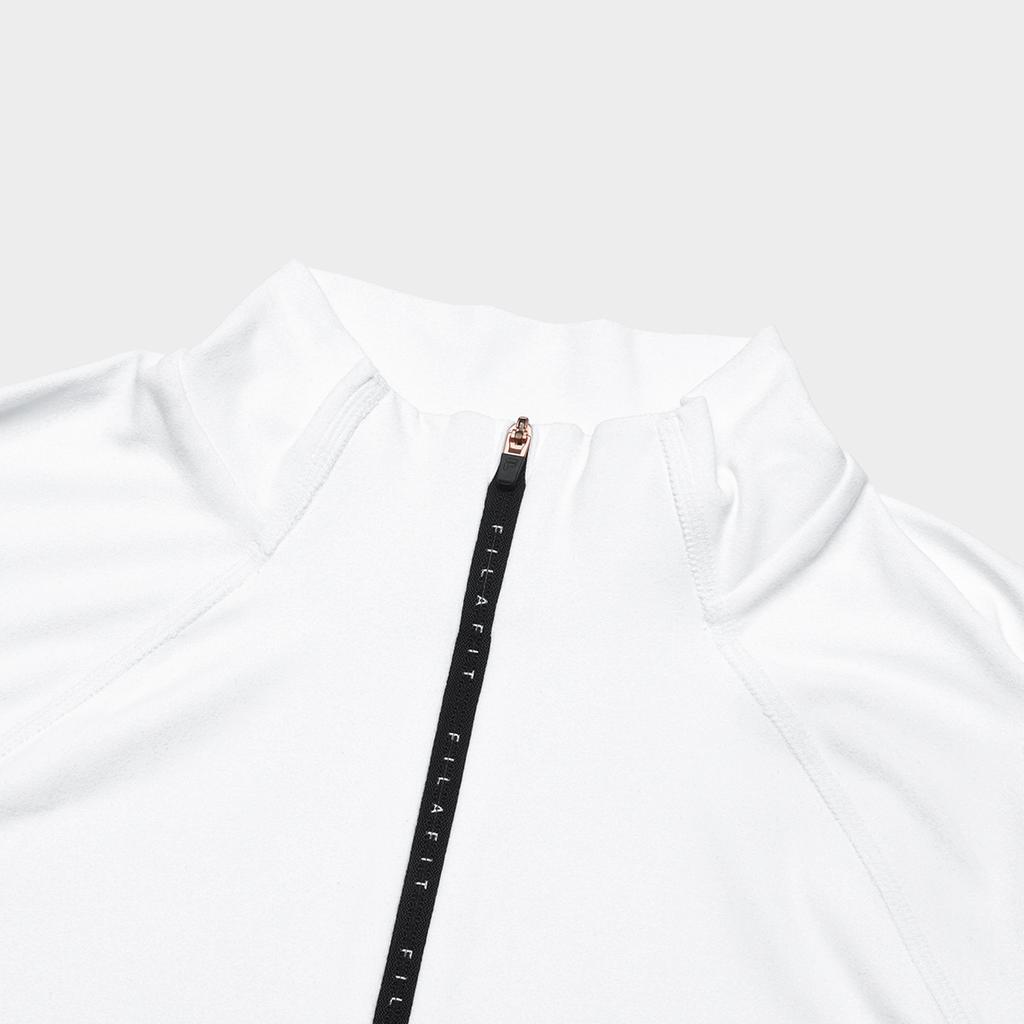 Fila Solid Color Stand Collar Fitness Slim Fit Long Sleeve Raglan T-Shirt Women Tops Jade-White A11W341207F-WT