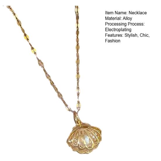 Hollow Shell Faux Pearl Necklace Golden Shell Pendant Necklace Jewelry Gift for Wedding Anniversary Birthday
