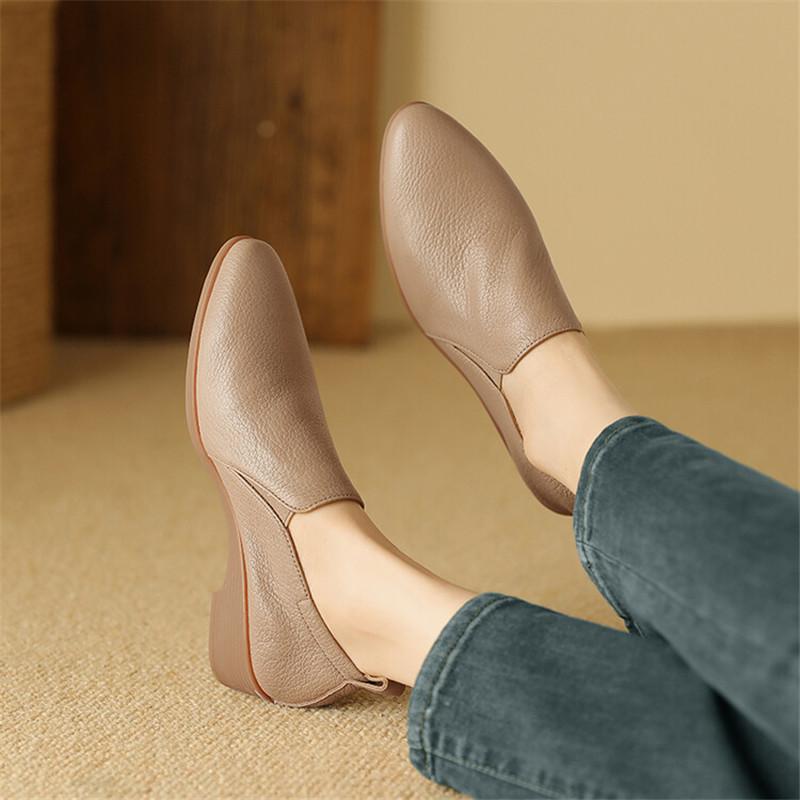 Fashion NEW Spring Autumn Genuine Leather Women Shoes Fashion Loafers Round Toe Wedges Shoes for Women Low Heels Women Pumps Black