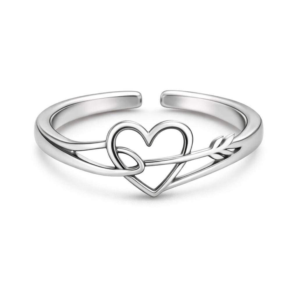 Arrow Heart Adjustable Open Ring – 925 Sterling Silver