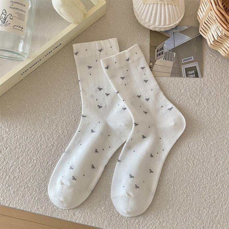 

Boneless Checkered Bow Tie Mid-calf Socks for Children, Suitable for Spring and Summer, Multi-layered Socks, Versatile Cotton Socks 1 pair
