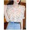 Ruffled floral chiffon blouse for women, summer 2026, sweet and elegant short-sleeved casual top