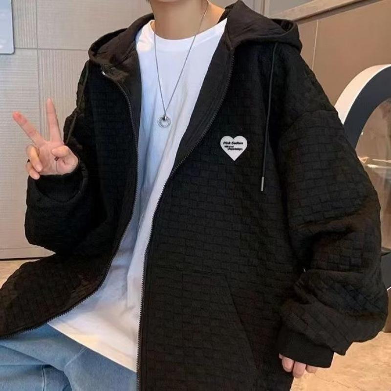 Jacket Men's Spring and Autumn Versatile Korean Style Trendy Student Loose Hong Kong Style Waffle Style Hooded Jacket