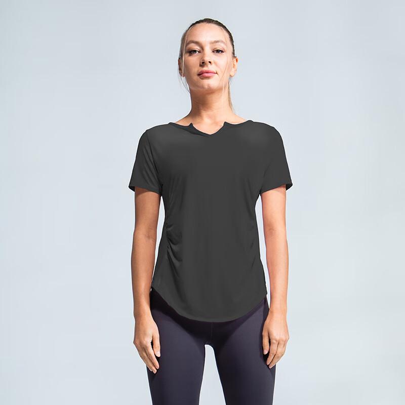Women s V-Neck Pleated Short Sleeve Sports T-Shirt S