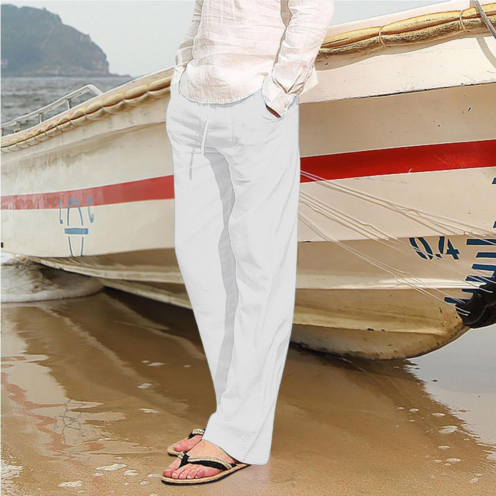 

Мужские повседневные свободные прямые летние пляжные штаны для йоги на шнурке XL белый