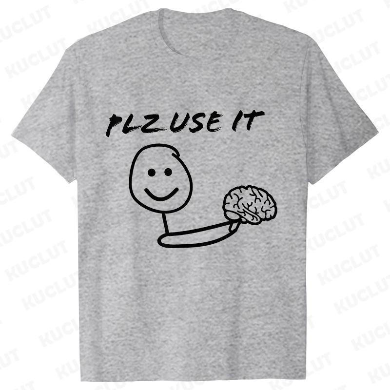 Funny Brain Graphic T-shirts for Women Plz Use It Brain Tops Short Sleeve Tees Harajuku Hip Hop Ulzzang Tshirts Female Clothing