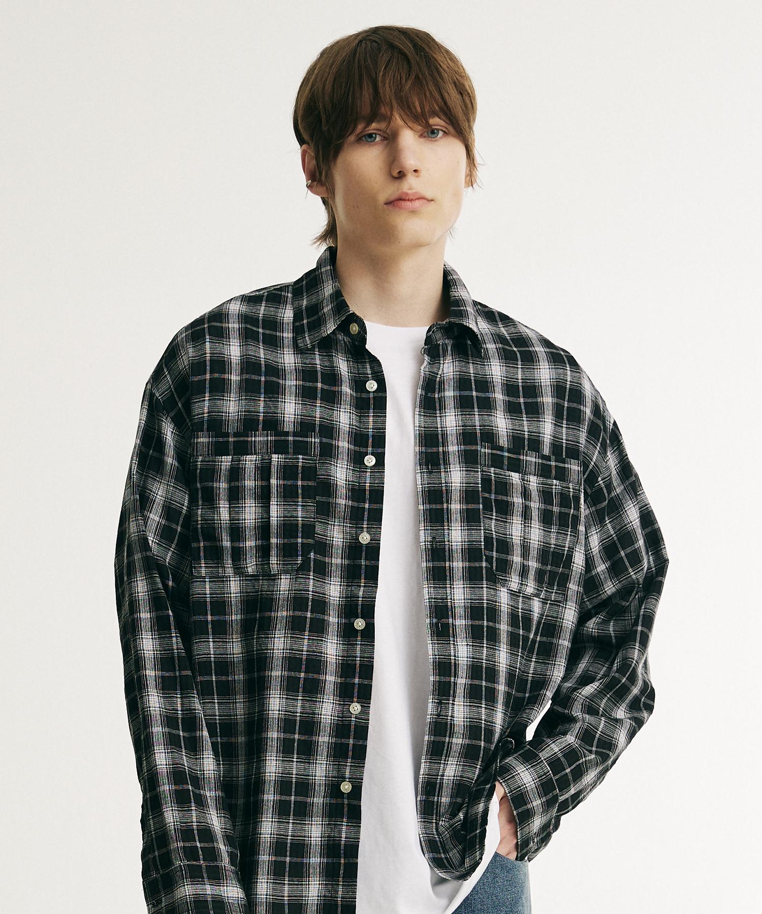 Ray Pickers Seersucker Check Shirt Black (Mp2Yu315-076) Black/095