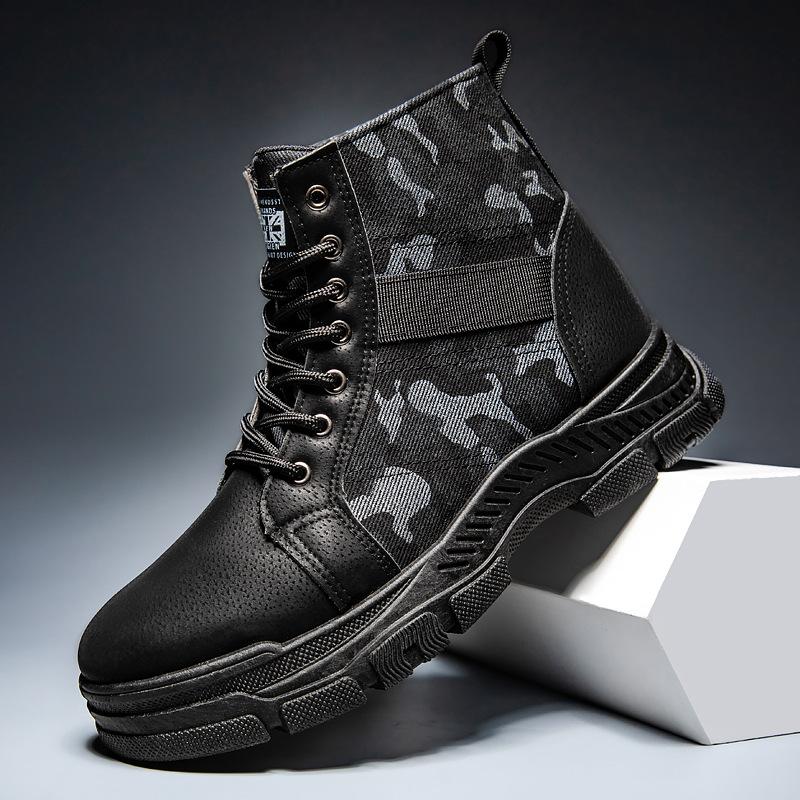 Camouflage Canvas Martin Boots Men's High-top Autumn and Winter Tooling Rhubarb Boots Medium-top Men's Shoes Western Cowboy Boots