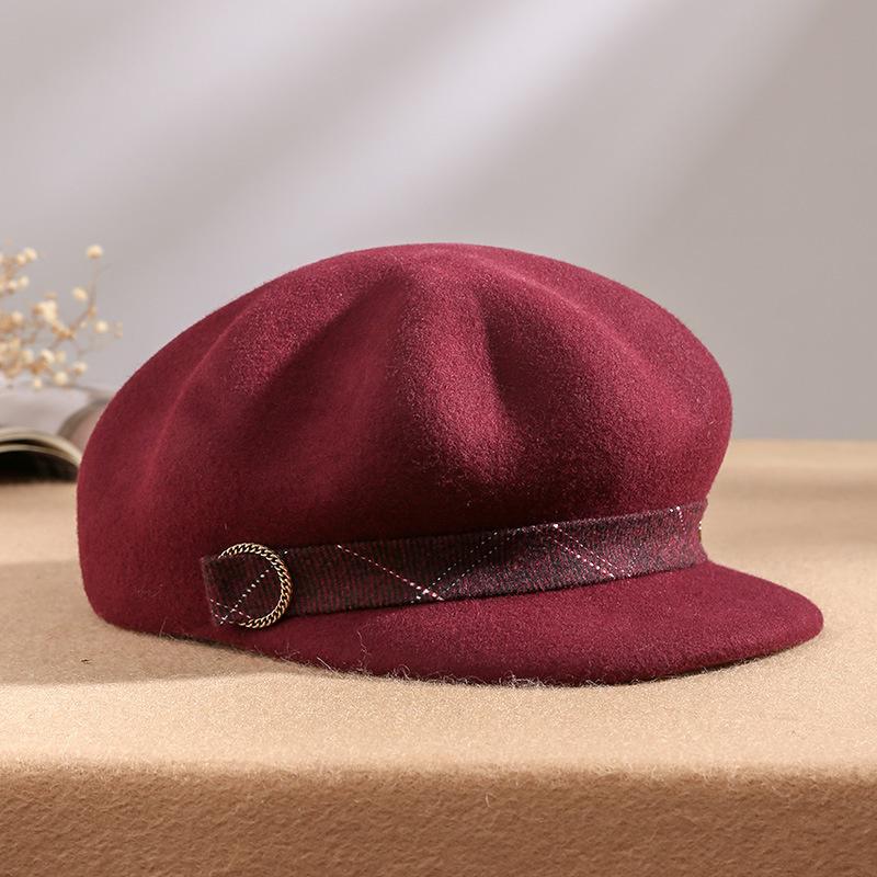 Herbst Und Winter Frau Einfarbig Achteckigen Hut Dame Party Mode 100% Wollfilz Newsboy Caps