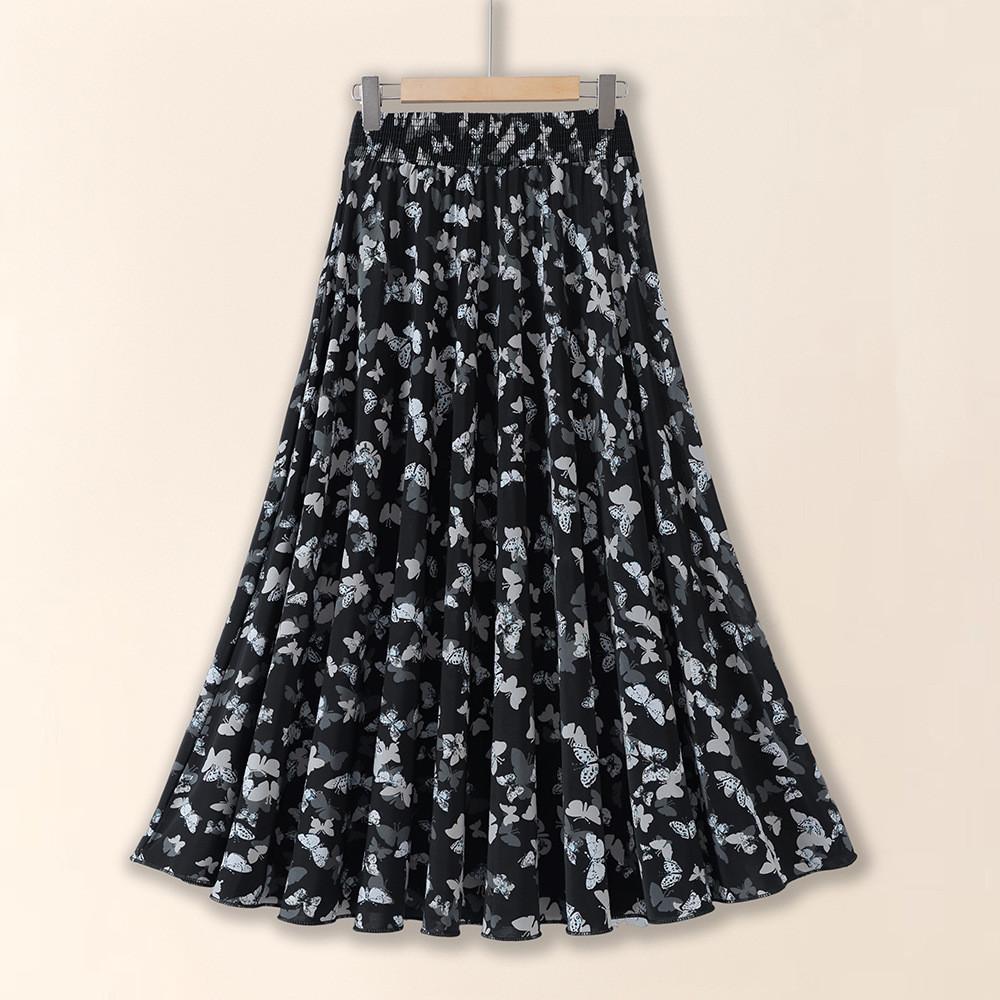 Ice Silk Floral Midi Skirt With Breathable Fabric For Middleaged Women Casual Wear