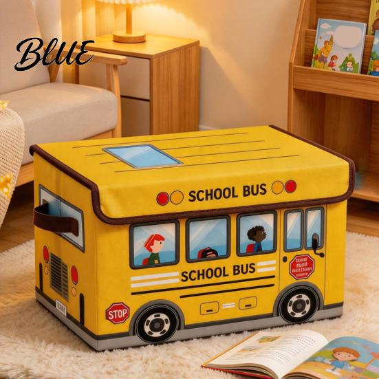 Soft Fabric Toy Safety Lid Box Foldable Bus Storage Chest School Treasure with And Reinforced