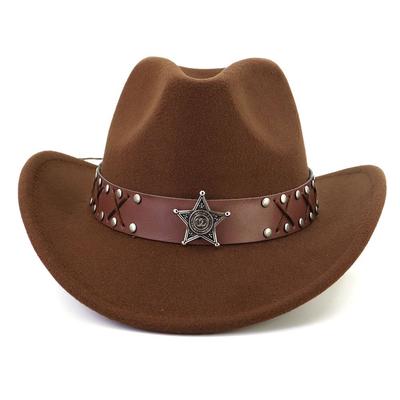 Women Western Cowboy Hat Fedora-Jazz-Hat With Bull Head Band Decoration Edge Lifting Wide Brim Men Hat